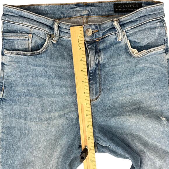 AllSaints Blue Phoenix Distressed Raw Hem Light Wash Skinny Ankle Jeans size 30 - Picture 8 of 9